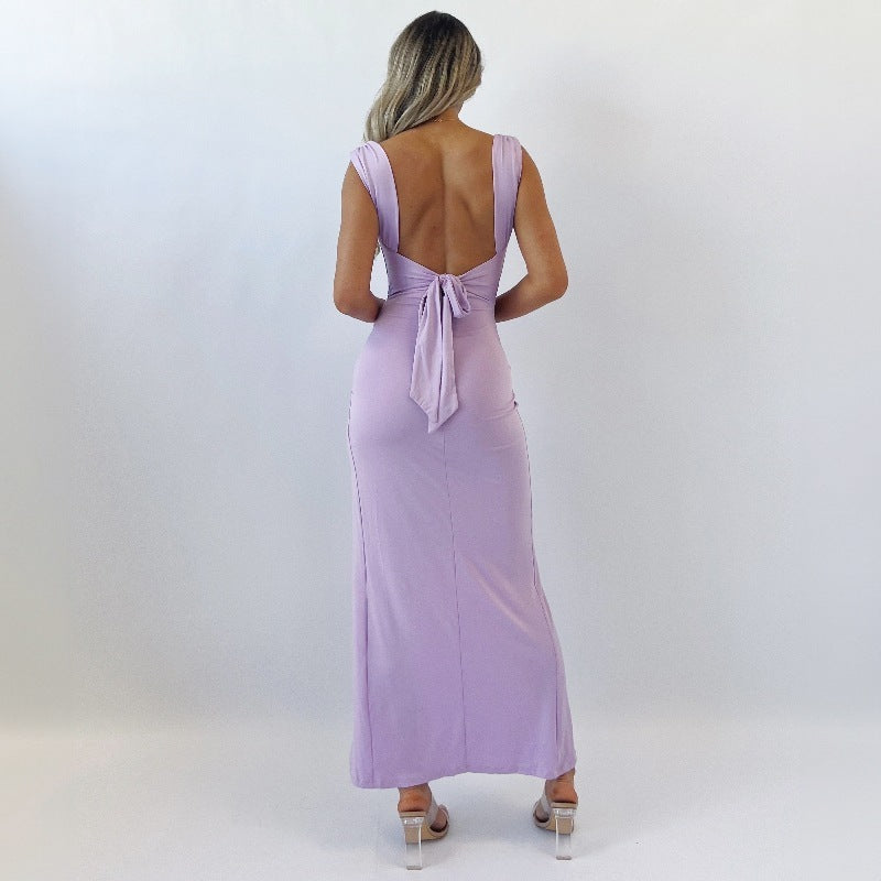 Slim Sleeveless Slit Dress With Back Tie Design