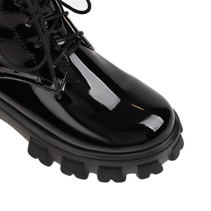 Patent Leather Martin Boots Fashion Front Lace-up Platform Small Man